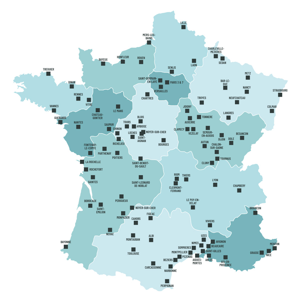 Carte de France avec les villes éligibles à la loi Malraux