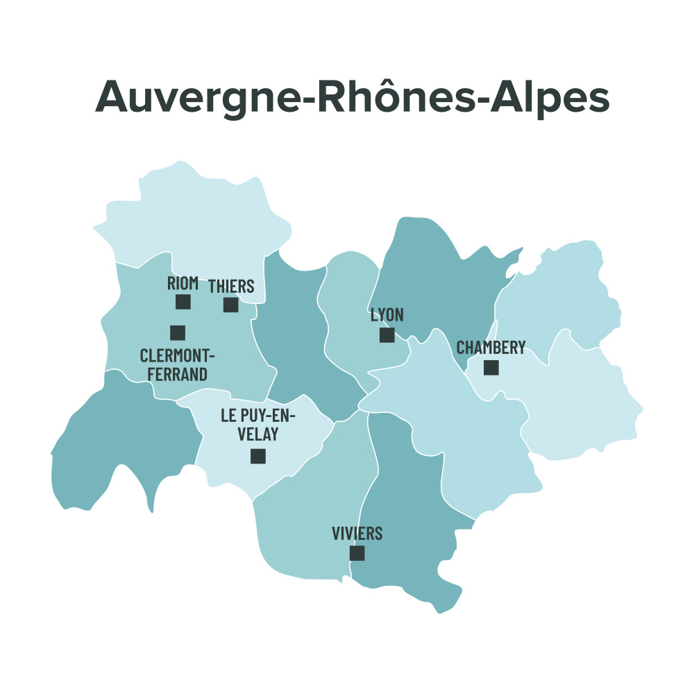 Carte des villes éligibles à la loi Malraux en Auvergne Rhône-Alpes