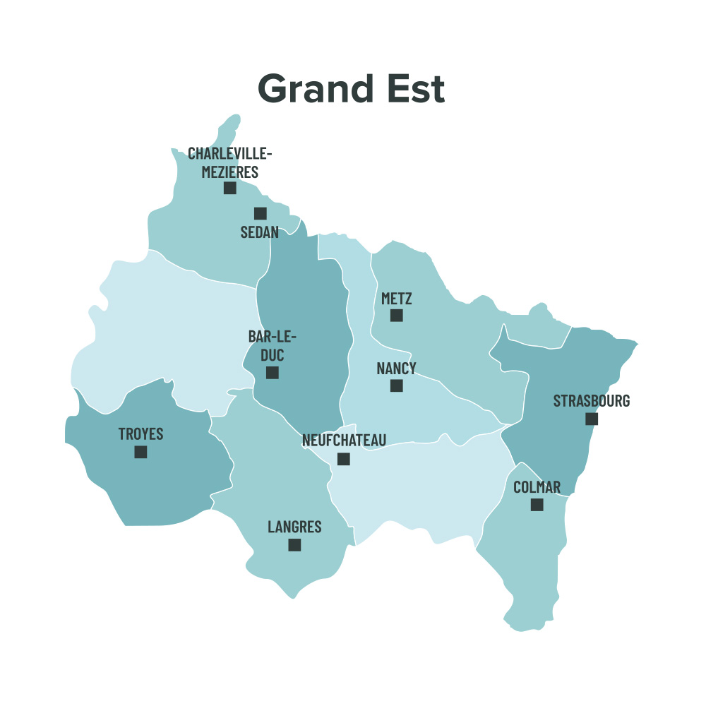 Carte des villes éligibles à la loi Malraux en Grand Est