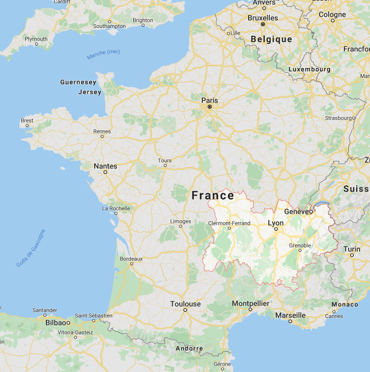 La région auvergne rhone alpes sur la carte de france
