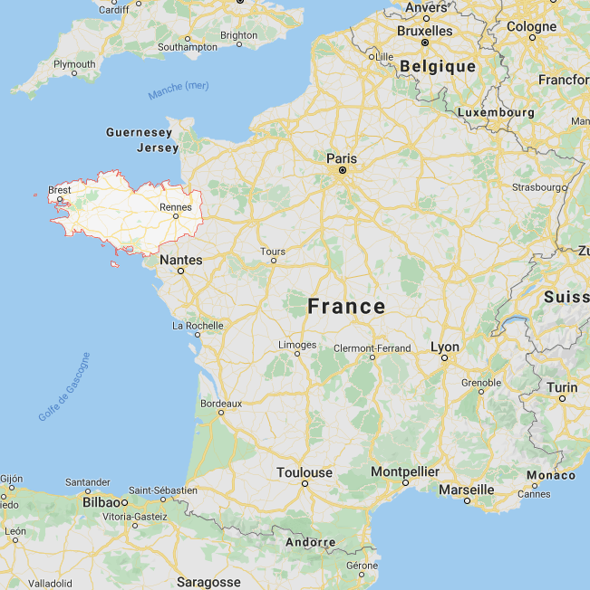 La région Bretagne sur la carte de France