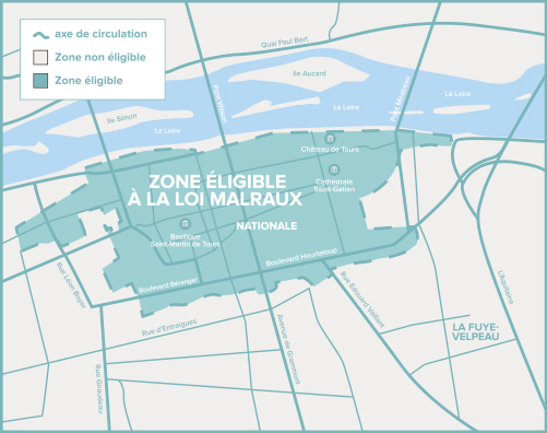 Carte de Tours de la zone éligible Loi Malraux / Monument Historique
